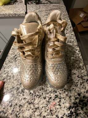 Anthony Wang Collection Rhinestone Embellished Gold Platform Sneakers